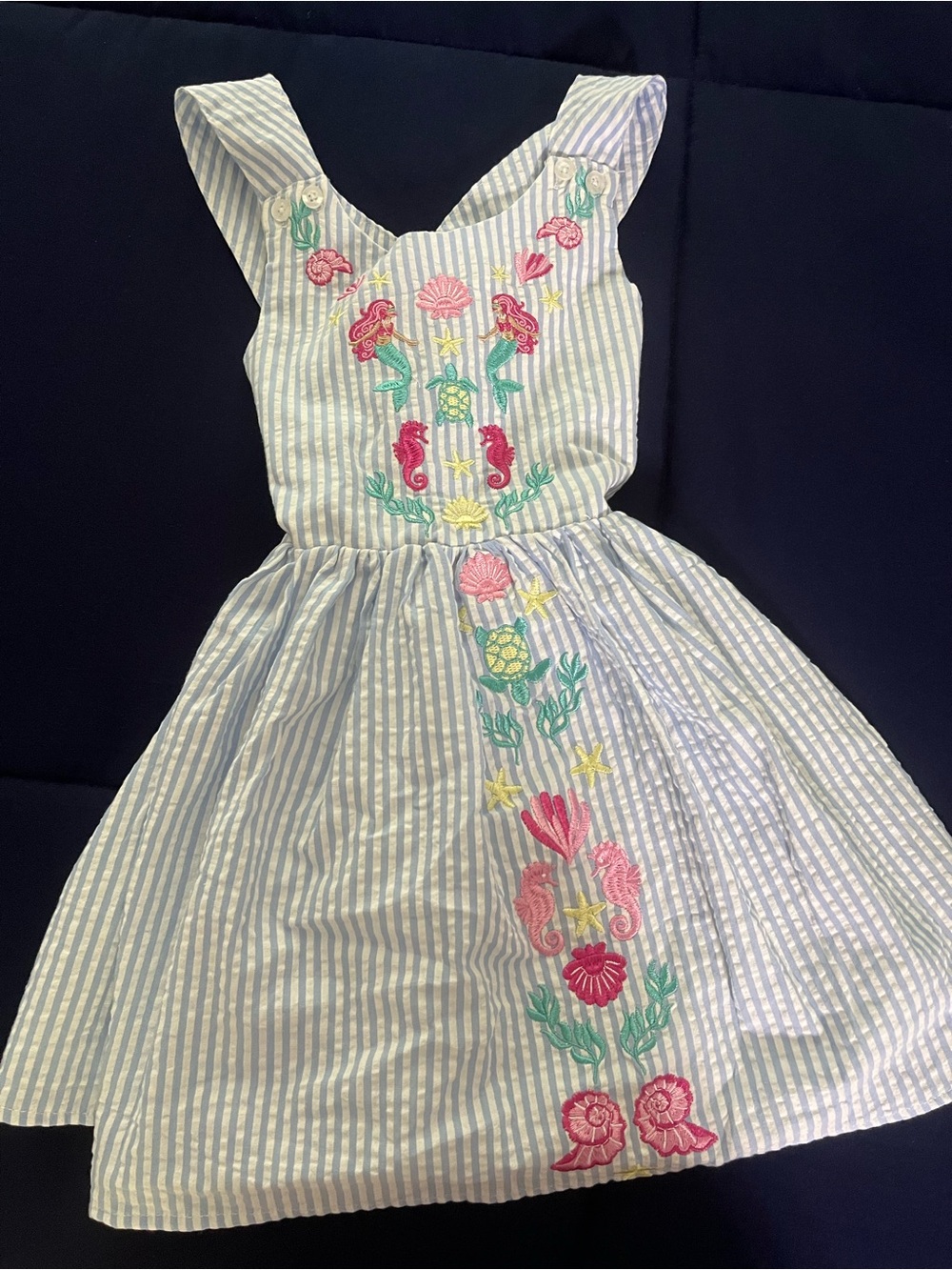 Cynthia Rowley Light Blue & White Striped Embroidered Sundress